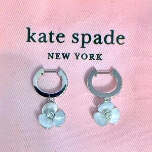 NEW Silvertone Pavé & Mother-of-Pearl Flower Hoop Earrings - NWT!